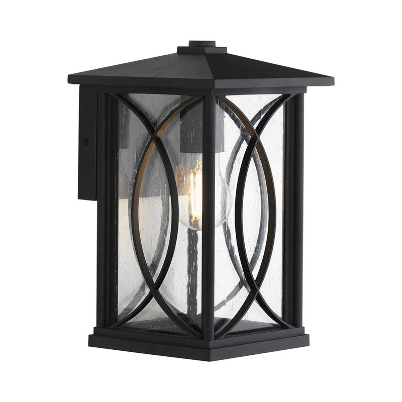 Orton Small Black Outdoor Wall Light with Bubble Glass