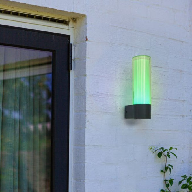 Lutec Dropa Colour Changing Outdoor LED Wall Light - Dark Grey 5000501118 Green Light