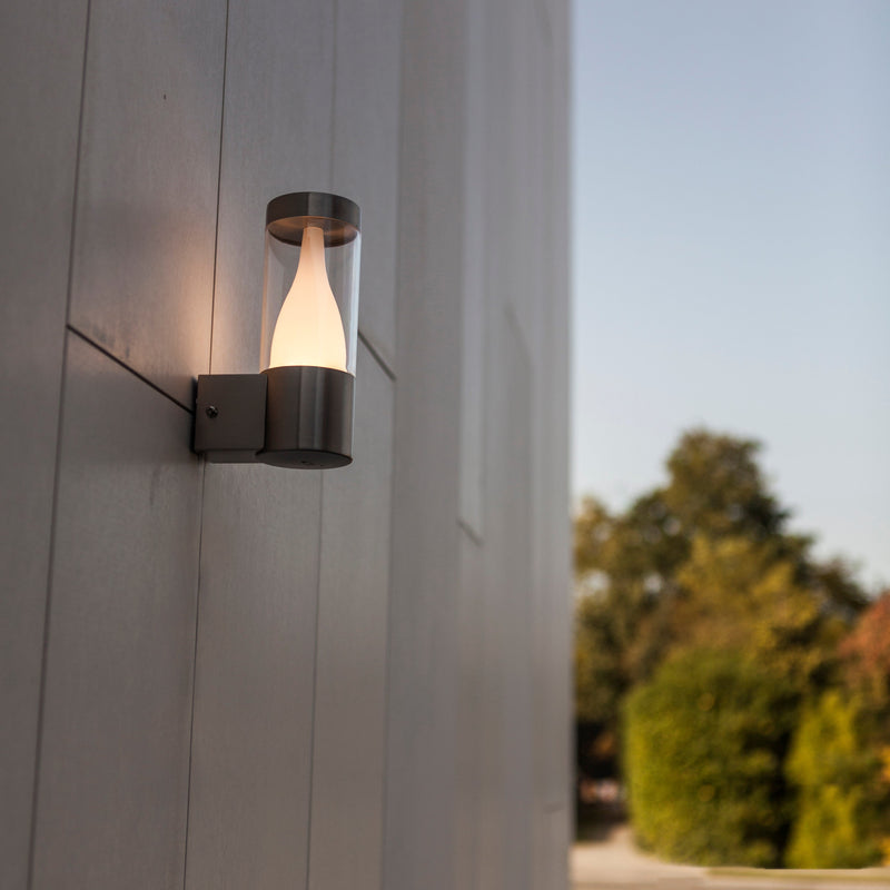 Lutec Virgo Silver LED Wall Light In Stainless Steel 5008101001 fixed to an outside wall