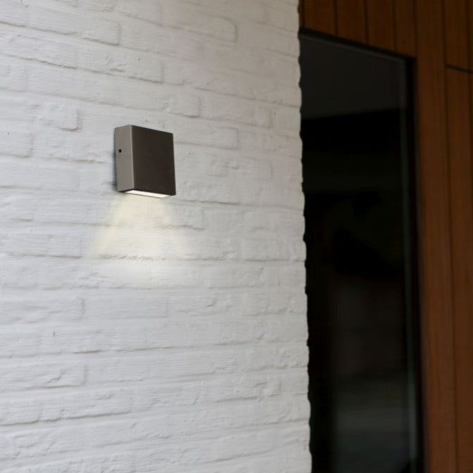 Lutec Gemini XF IP54 Silver Outdoor LED Wall Light - Stainless Steel 5104004001 Attached to an outside wall