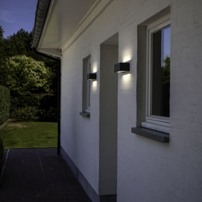 Lutec Gemini Large Outdoor LED Wall Light In Dark Grey 5189104118 fixed outside a back door