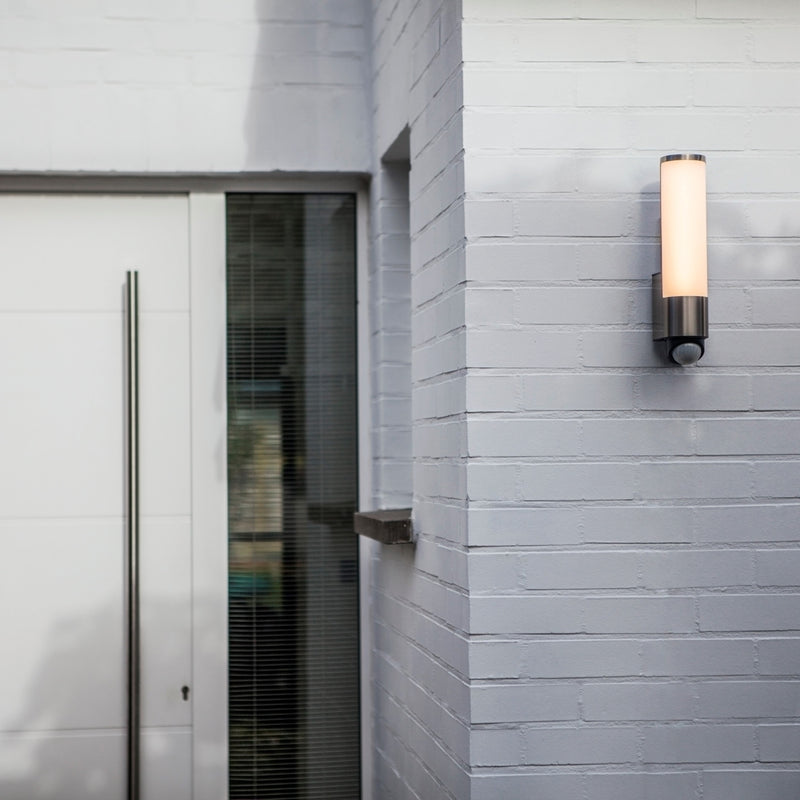 Lutec Leda Outdoor LED Motion Sensor Wall Light In Stainless Steel 5267103001 fixed to a outdoor wall