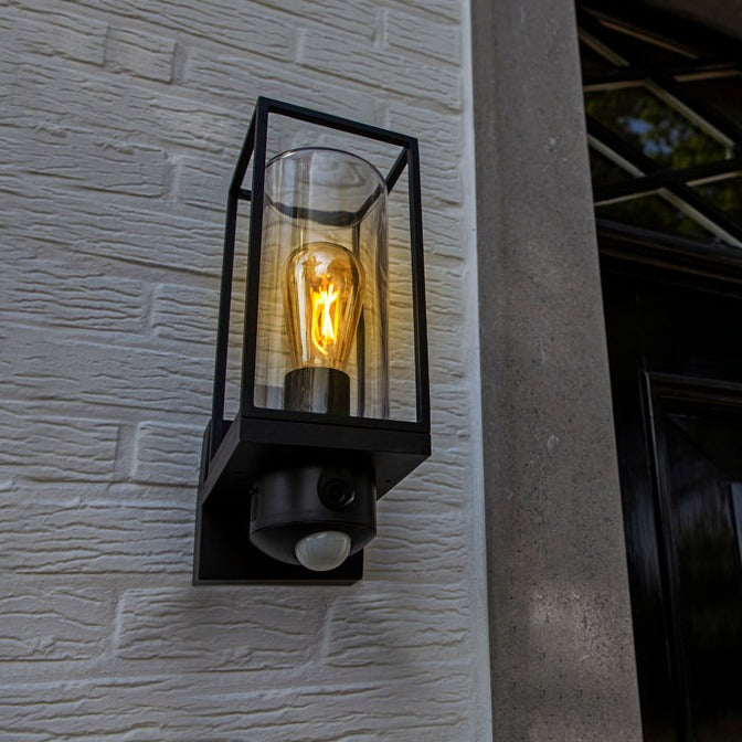 Lutec Flair Outdoor Wall Light With Camera & PIR - Black 5288811012 fixed to a wall