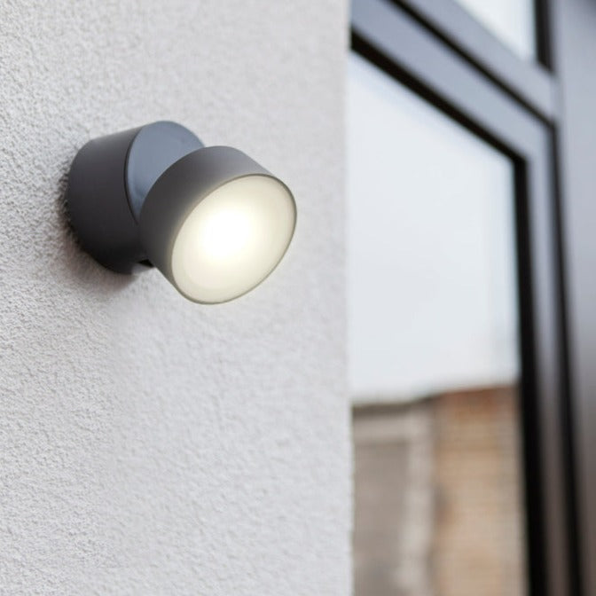 Lutec Trumpet Outdoor LED Wall Light - Charcoal Grey 5626101125 fixed to an outside wall