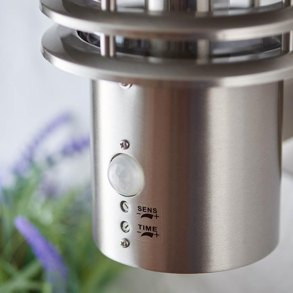 Louvre Brushed Stainless Steel Outdoor Wall Light With PIR