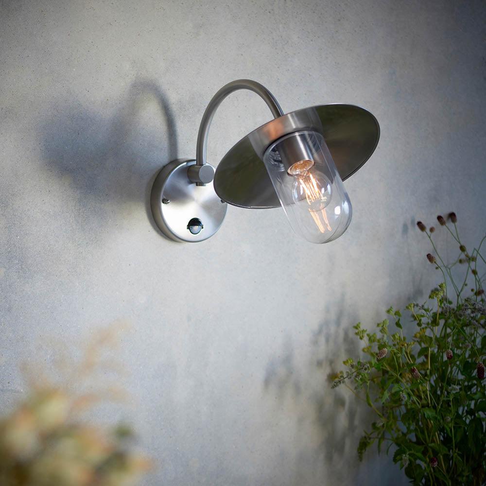 Lincoln Stainless Steel Outdoor Wall Light With PIR Sensor