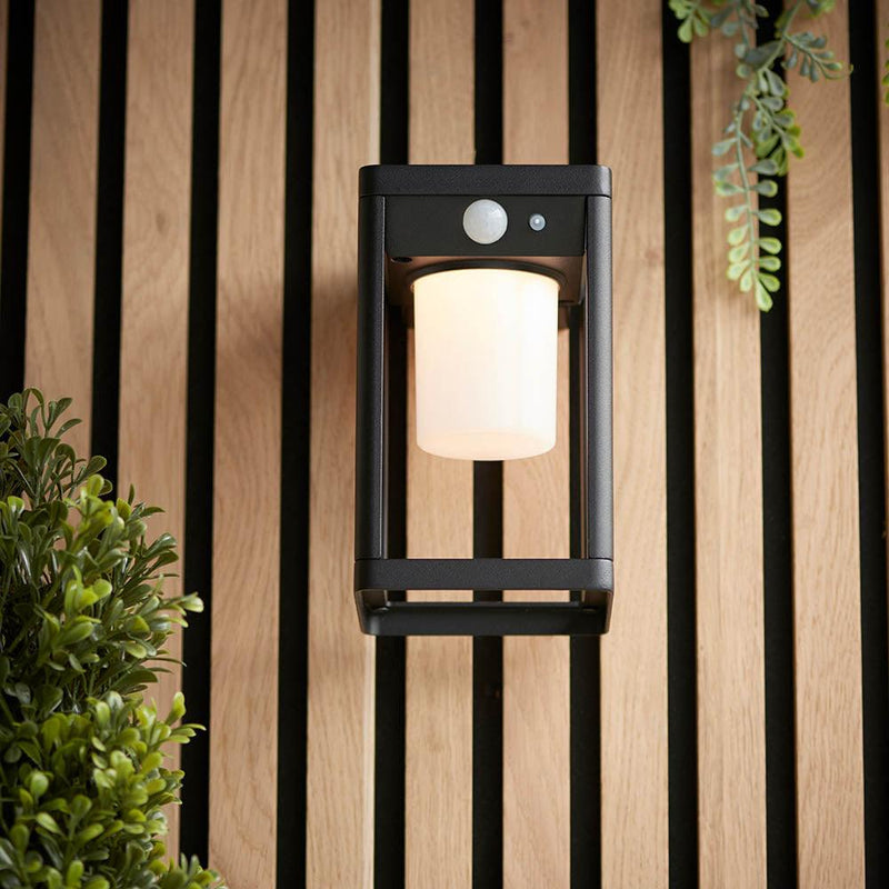 Hallam Solar Powered Black Outdoor Wall Light With PIR Sensor