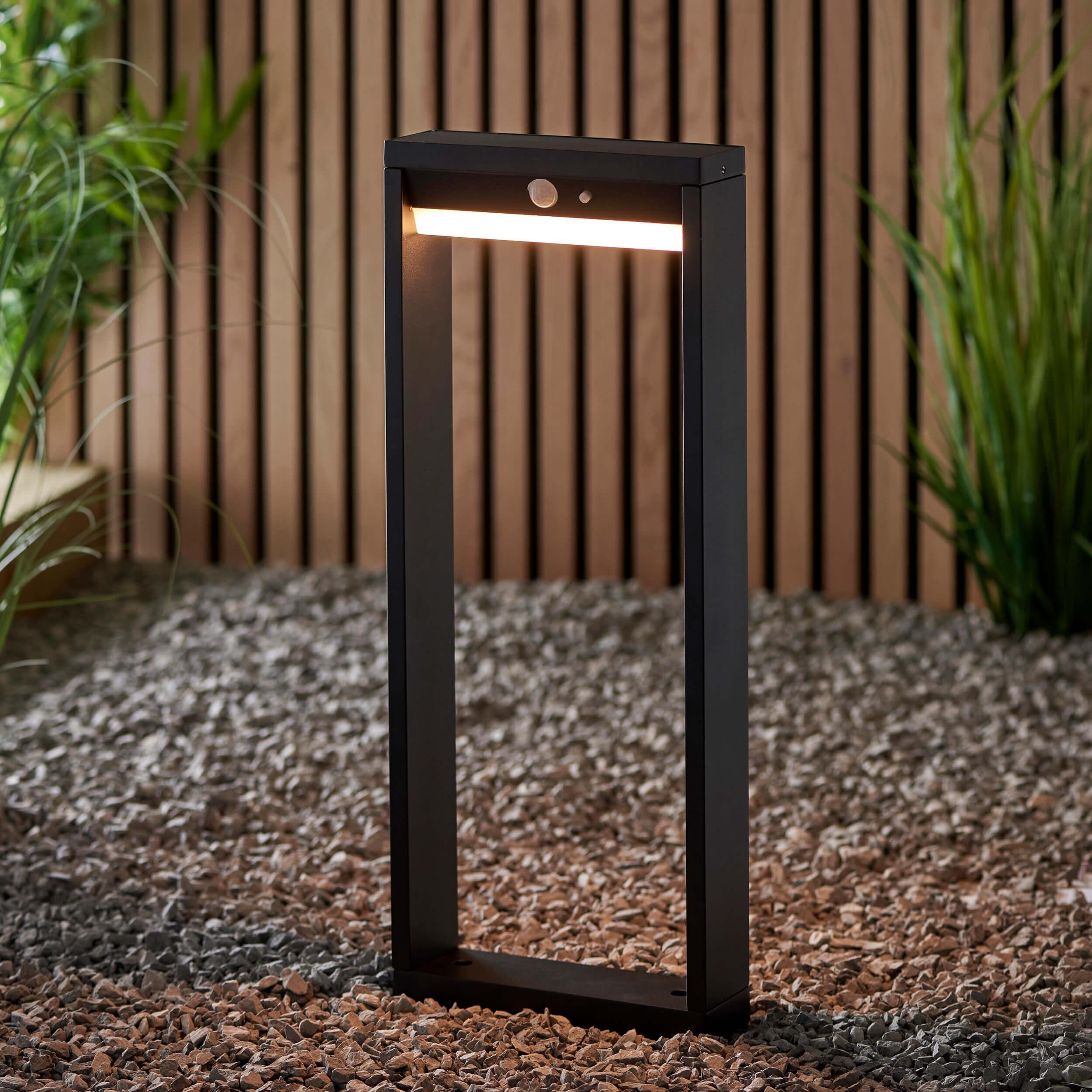 Dannah 1 Light Solar Powered Black Outdoor Lamppost With PIR Sensor 96935