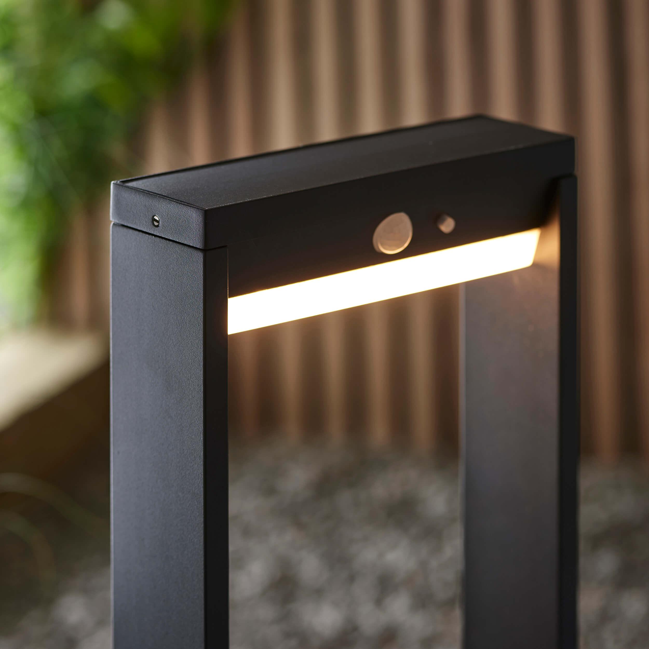 Dannah 1 Light Solar Powered Black Outdoor Lamppost With PIR Sensor 96935