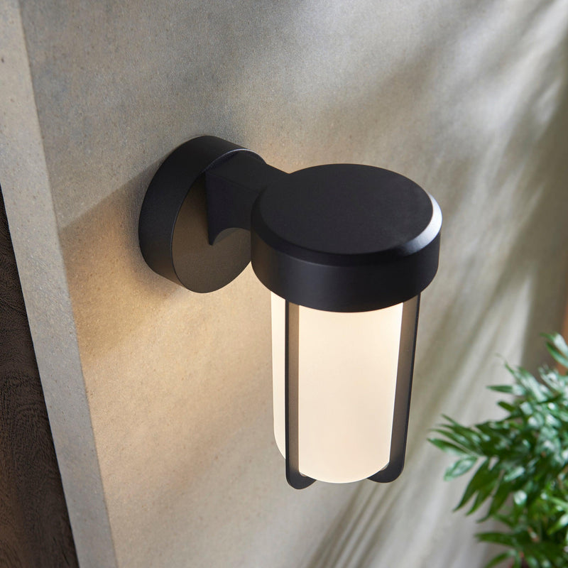 Newquay Black LED Outdoor Wall Light with Frosted Shade