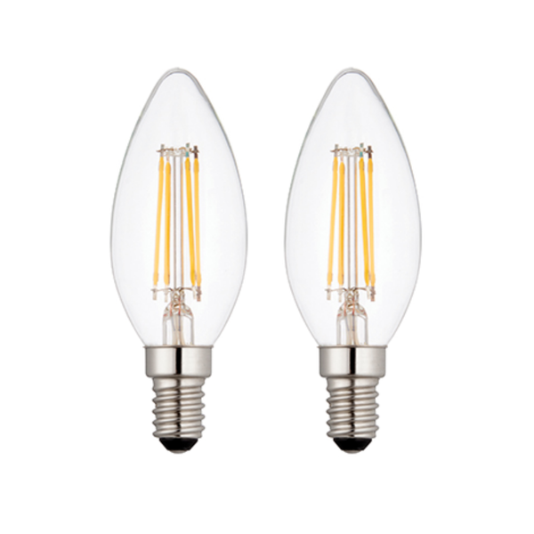 2 X E14 LED Dimmable Lamp/Bulb Candle Filament 4W (25W Equivalent)