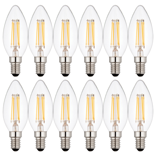 12 x E14 LED Dimmable Lamp/Bulb Candle Filament 4W (25W Equivalent)