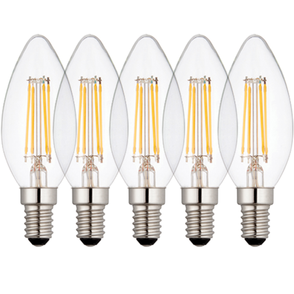 5 x E14 LED Dimmable Lamp/Bulb Candle Filament 4W (25W Equivalent)