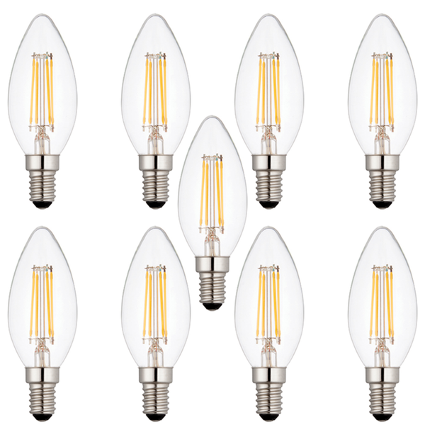 9 x E14 LED Dimmable Lamp/Bulb Candle Filament 4W (25W Equivalent)