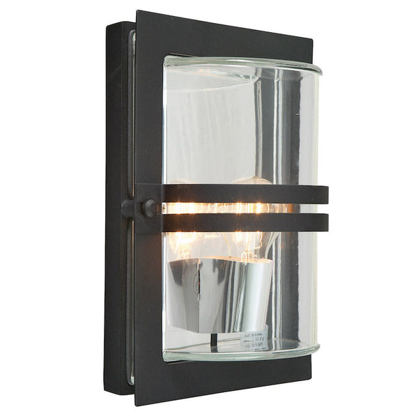 Elstead Basel Black And Clear Glass Outdoor Wall Light