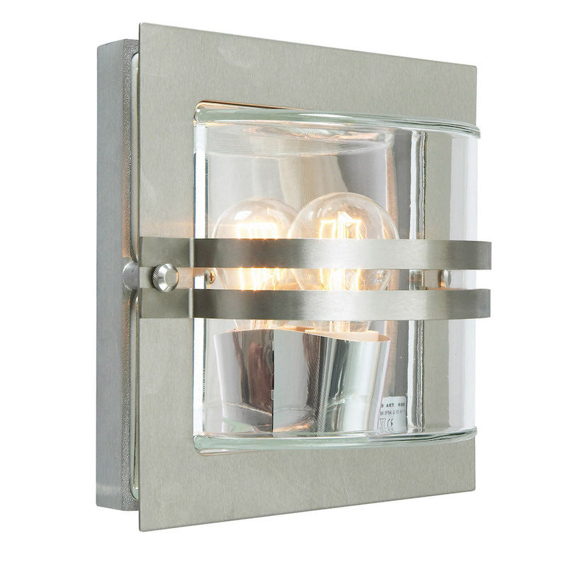 Elstead Bern Stainless Steel And Clear Glass Outdoor Wall Light